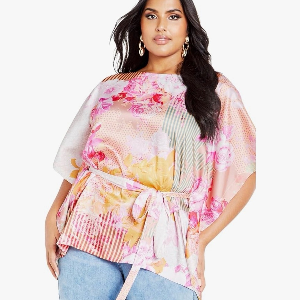City Chic Pink and Yellow Floral Blouse